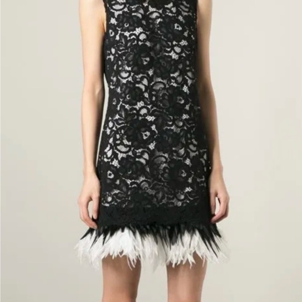 DKNY Black Lace Black & White Feather Hem Whimsigoth - Women’s 12